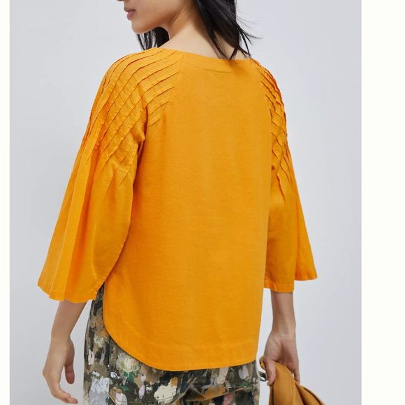 NWOT anthropologie charlotte pintucked top in honey yellow - Picture 2 of 6